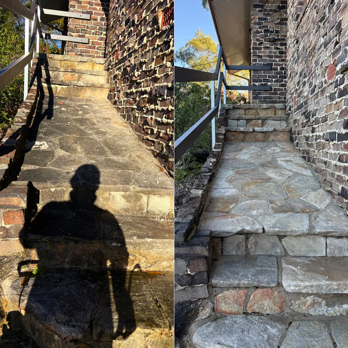 Before and after: Stone Entry Steps Beside Clinker Brick