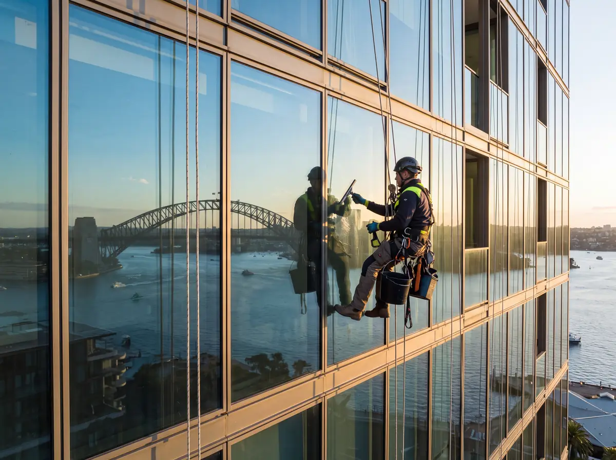 Rope access glass, illustrative