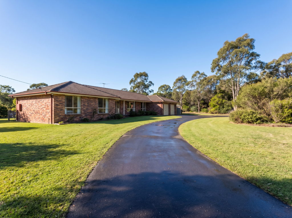 Large single-storey brick home on a big Belrose block with a very long freshly cleaned driveway