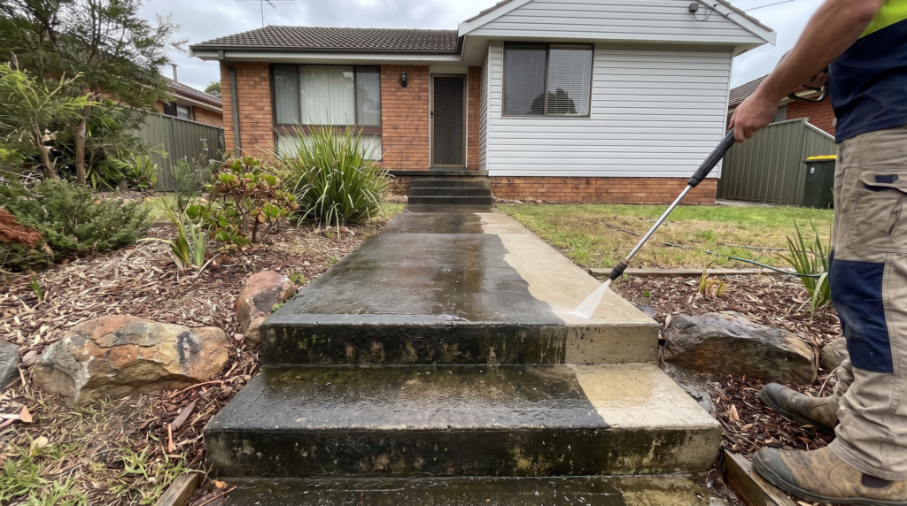 Concrete path cleaning at a Sydney home — The Prestige Standard
