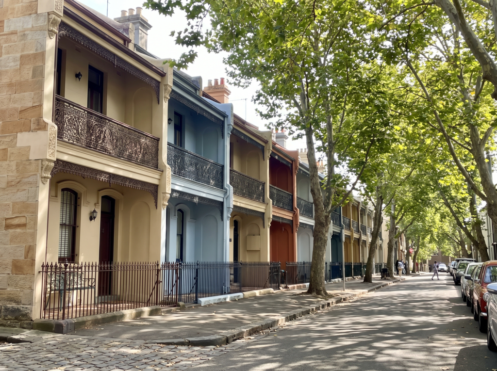 Victorian terrace conservation street in Darlinghurst with freshly soft washed facades
