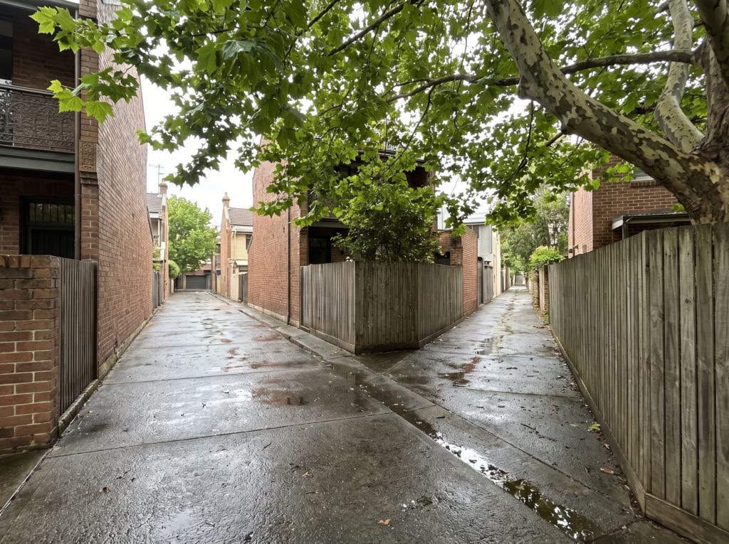 Narrow terrace driveway and rear lane in Double Bay freshly surface-cleaned