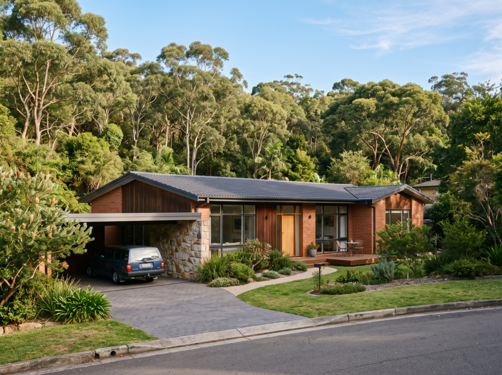 Mid-century family home bordering Garigal bushland in East Lindfield with clean gutters and roof