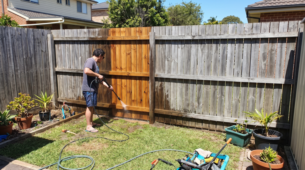 Timber fence cleaning in a Sydney backyard — The Prestige Standard
