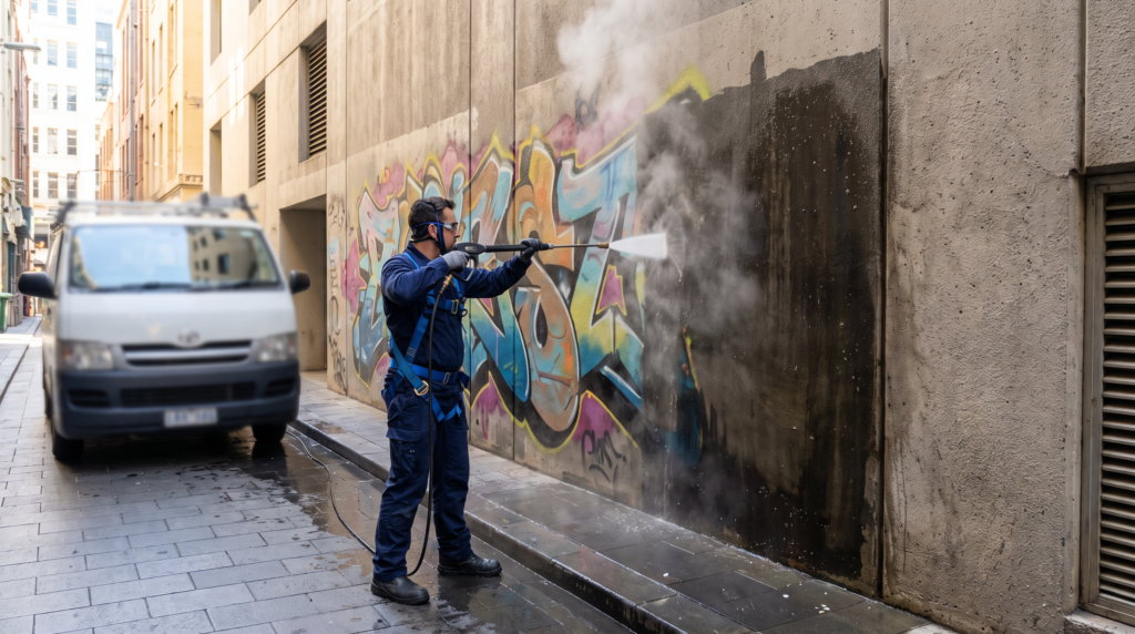 Graffiti removal from a rendered wall in Sydney — The Prestige Standard