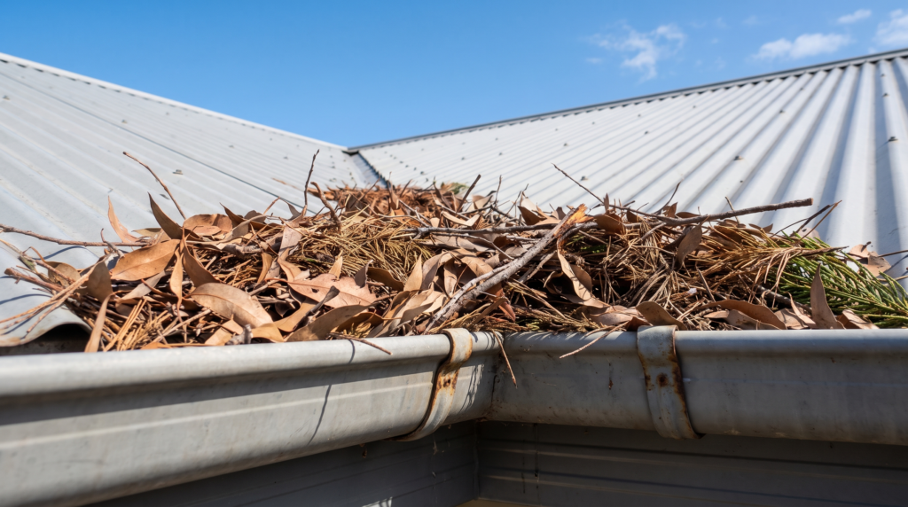 Leaf litter collected in the gutter of a Northern Beaches Sydney home