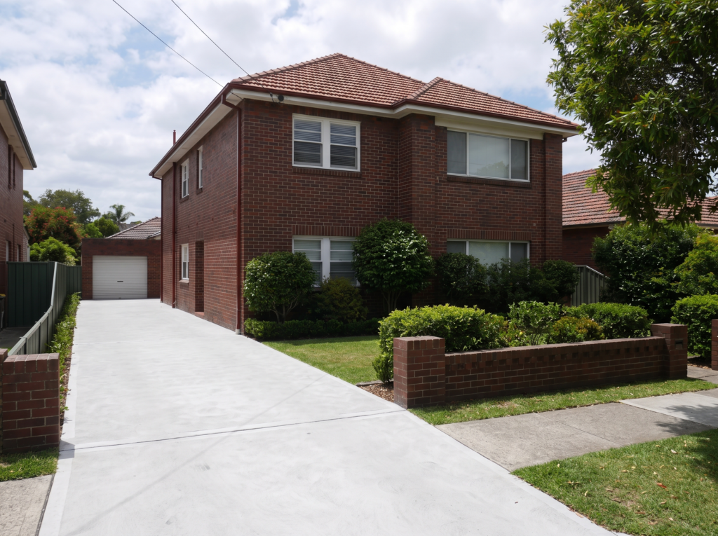 Interwar double-brick home with wide clean driveway on a flat Kingsford street