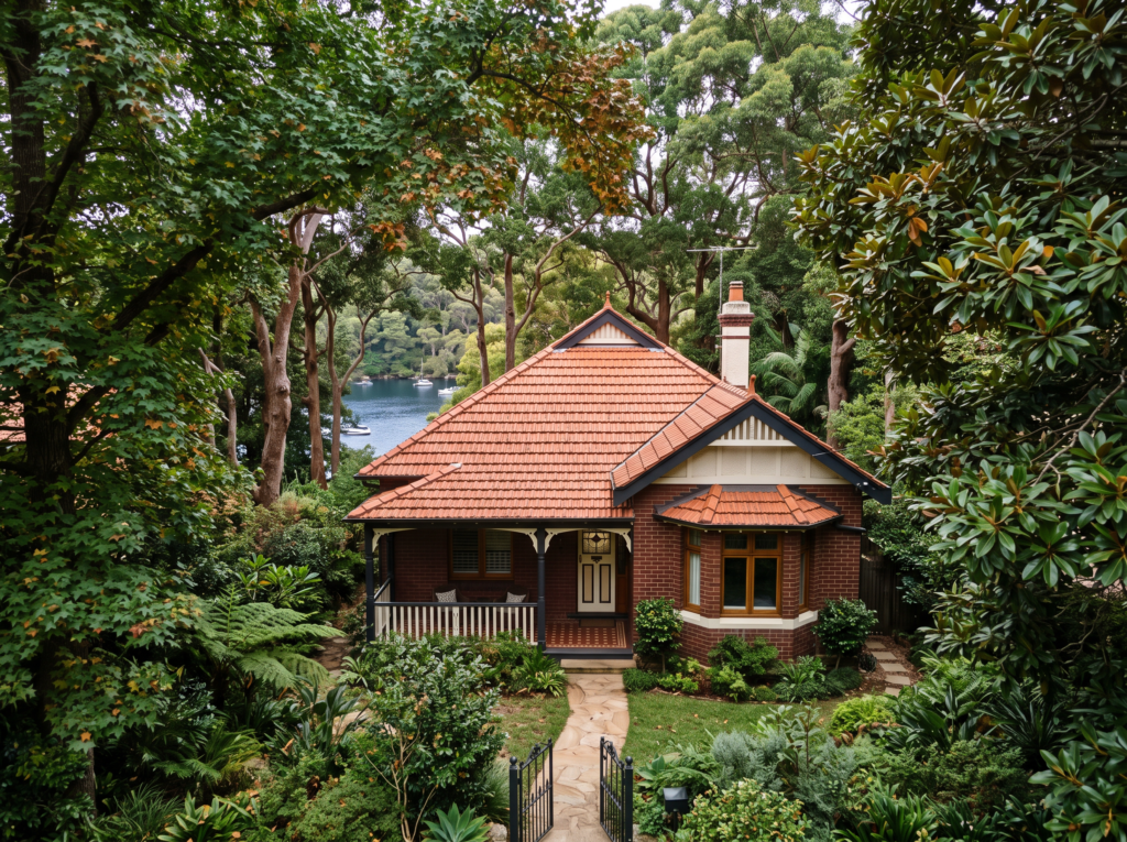 Federation home under dense liquidambar canopy in Lane Cove with clean gutters and roof