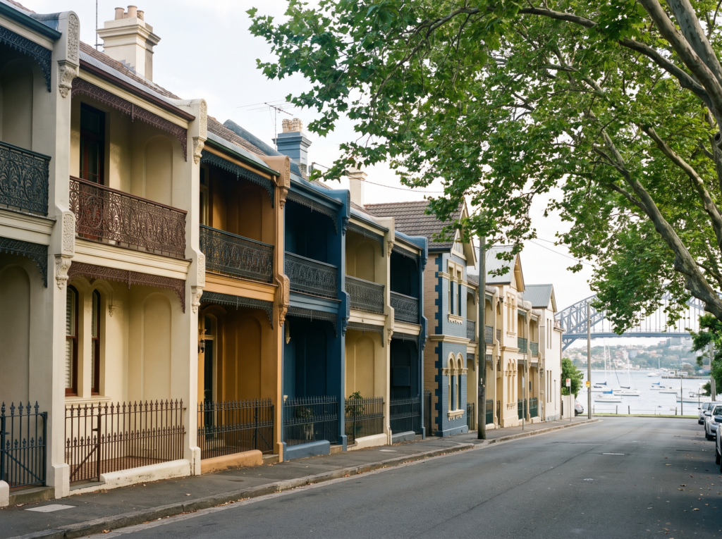 Victorian terraces with iron lacework and clean painted facades in Neutral Bay