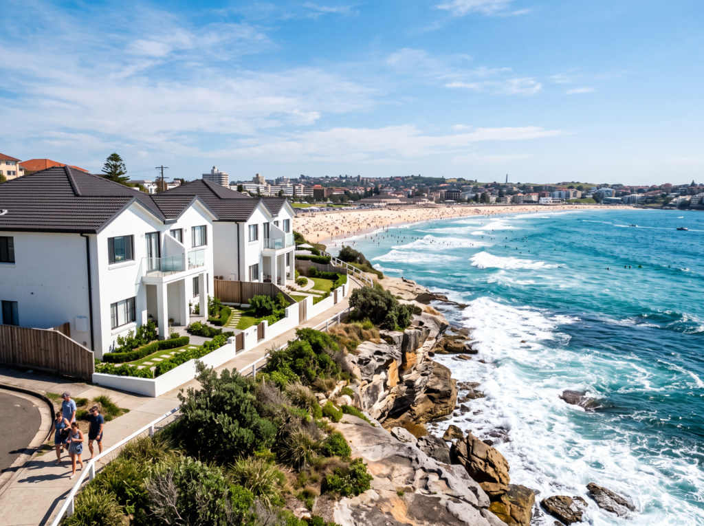 Renovated white render semis on the North Bondi headland at Ben Buckler