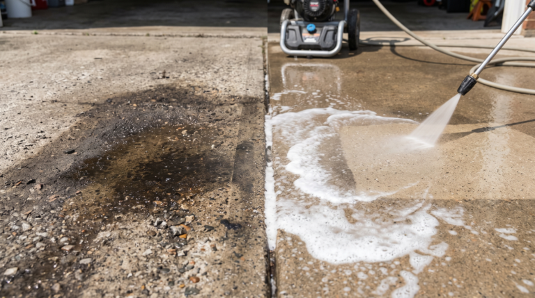 Oil stain removal from a concrete driveway in Sydney — The Prestige Standard