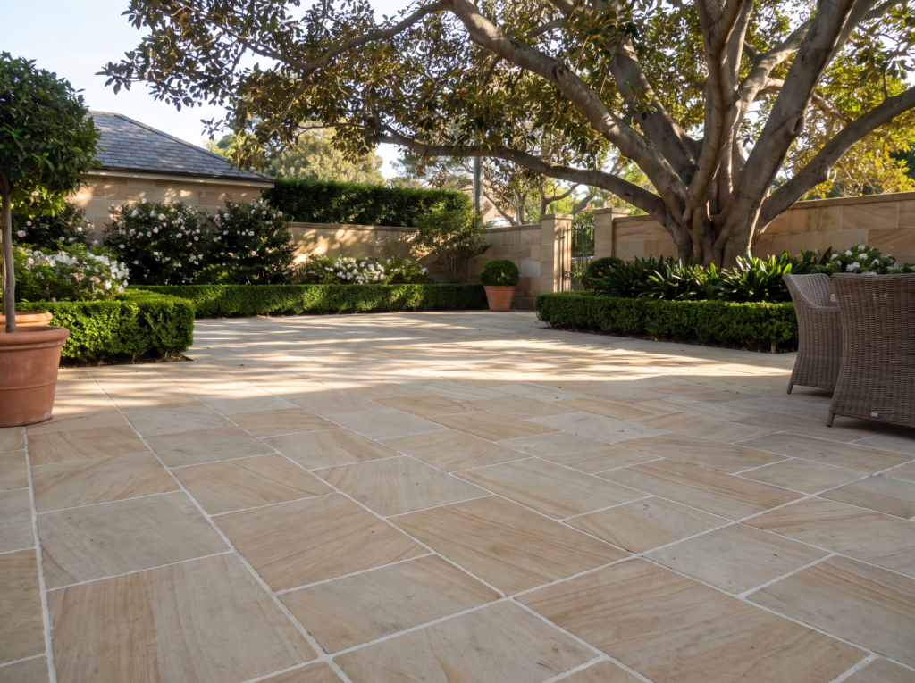 Limestone paved courtyard with clean preserved joints at a Bellevue Hill home