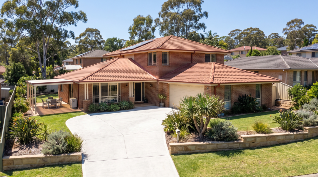 Large brick family home in Castle Hill with a freshly cleaned double driveway and clean tiled roof