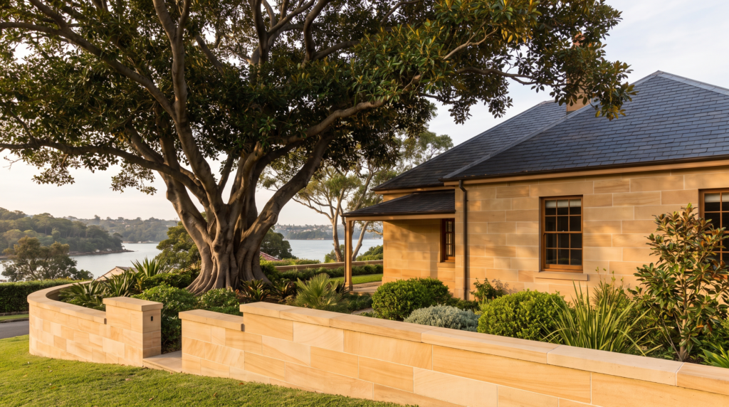 Heritage sandstone house and garden wall free of staining on the Hunters Hill peninsula in Sydney