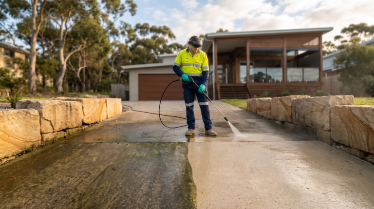 Pressure washing a concrete driveway in Sydney — The Prestige Standard