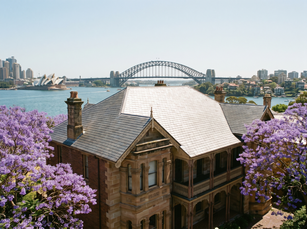 Heritage slate roof on a Victorian Darling Point home freshly cleaned of moss