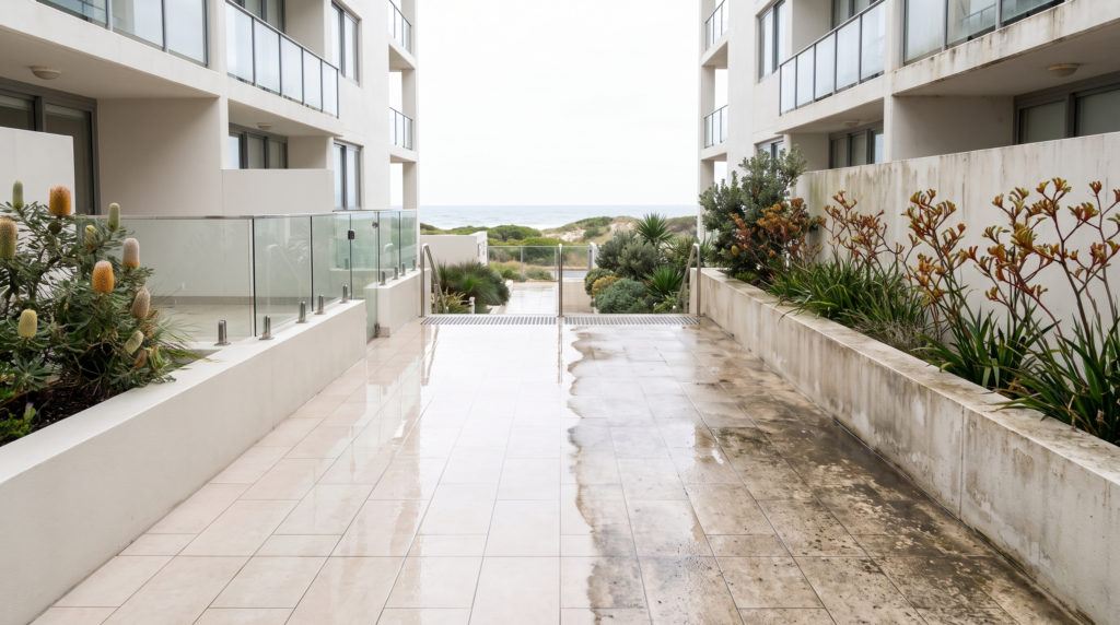 Strata common areas being cleaned at a Northern Beaches apartment building
