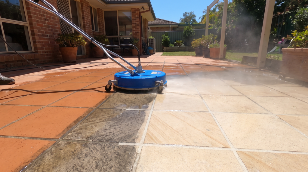 Outdoor tile and grout cleaning on a Sydney patio — The Prestige Standard