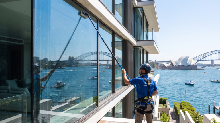 Window cleaning on a harbourside Sydney home — The Prestige Standard